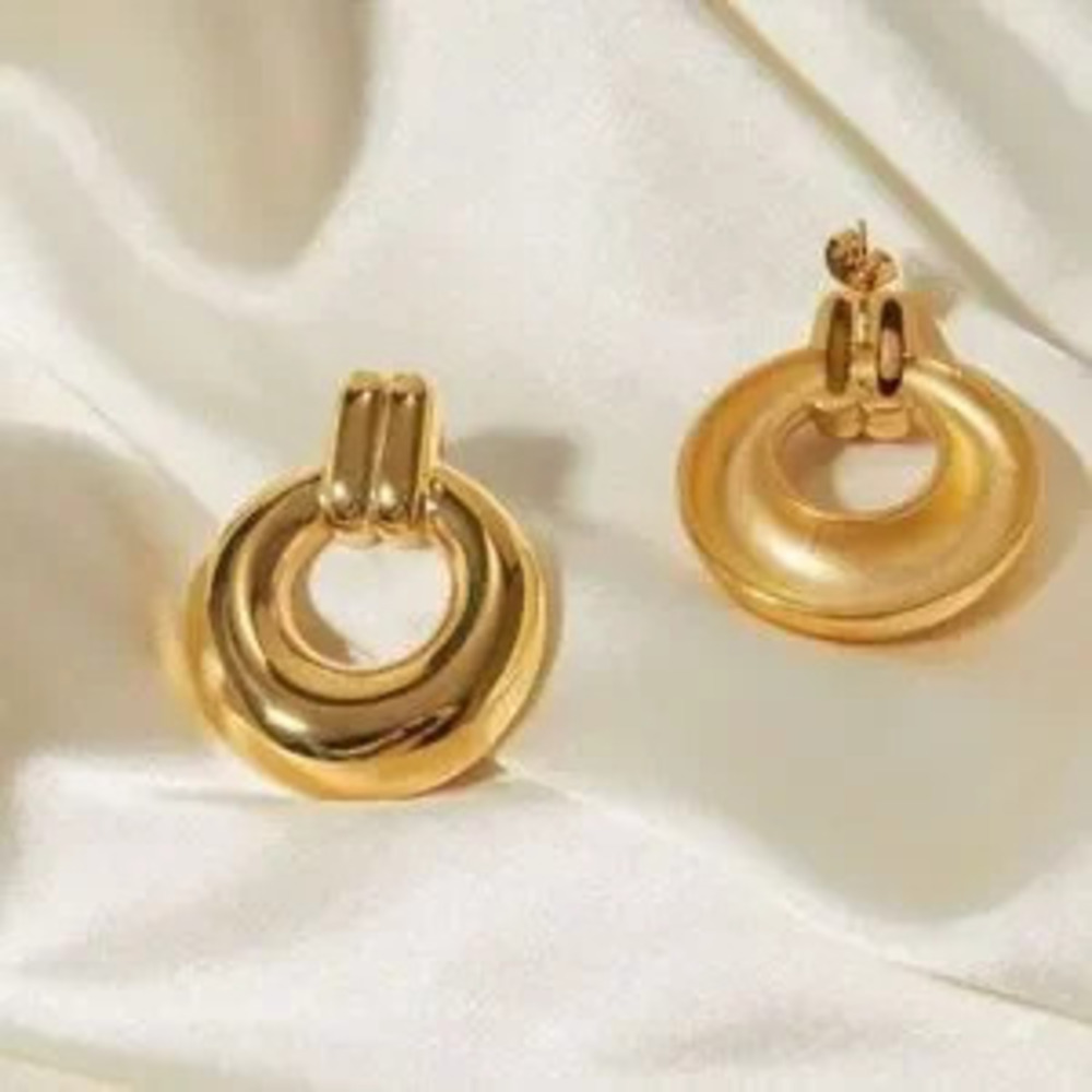 Luxe Gold Tone Stainless Steel Statement Earrings - Picture 5 of 5